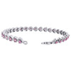 Created Pink Sapphire Heart Bracelet .925 Sterling Silver Round Design 4.80 Tcw.