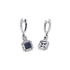 Diamond Blue Sapphire Earrings Ladies 14K White Gold Square Danglers 0.99 Tcw.