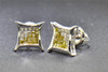Yellow Diamond Studs 10K White Gold 1/3 CT Princess Cut Pave Kite Shape Earrings