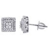 10K White Gold Genuine Diamond Studs Square-Shape Halo 7mm Kite Earring 0.25 CT.