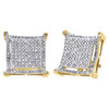 10K Yellow Gold Diamond Stud 11.5mm Step Square 4 Prong Pave Earrings 0.33 Ct.