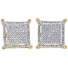 10K Yellow Gold Diamond Stud 11.5mm Step Square 4 Prong Pave Earrings 0.33 Ct.