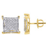 10K Yellow Gold Diamond Stud 11.5mm Step Square 4 Prong Pave Earrings 0.33 Ct.