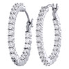 10K White Gold Diamond In & Out Hoops 0.85" Long Round Hinged Earrings 1.50 Ct.