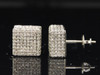Diamond Cube 3D Square Earrings 10K White Gold Round Pave Studs 1.45 Tcw.