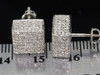 Diamond Cube 3D Square Earrings 10K White Gold Round Pave Studs 1.45 Tcw.