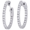 10K White Gold Diamond In & Out Hoops Round Hinged Earrings 1.05" Long 2 CT.
