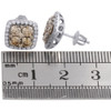 14K White Gold Brown Diamond Flower Studs Square Halo 10.5mm Earrings 2 CT.