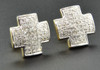 Diamond Studs Plus Sign Shape Mens Ladies 10K Yellow Gold Pave Earrings 0.42 Ct.