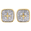10K Yellow Gold Real Diamond Cross Tier Halo Studs 9.50mm Pave Earring 0.48 CT.