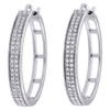 10K White Gold Two Row Pave Set Diamond Ladies 0.90" Hoop Huggie Earrings 1/3 CT