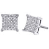 Diamond Square Stud Earrings .925 Sterling Silver Round Pave Design 0.25 Ct.