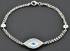 Diamond Evil Eye Bracelet 7 Inch 14k White Gold Double Strand Rolo Link 0.30 Ct.