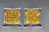 Yellow Diamond Studs 10K White Gold 1/4 CT Round Cut Pave Kite Shaped Earrings