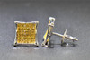 Yellow Diamond Studs 10K White Gold 1/4 CT Round Cut Pave Kite Shaped Earrings