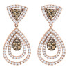 Brown Diamond Earrings Ladies 14K Rose Gold Round Teardrop Danglers 2.54 Tcw.