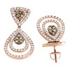 Brown Diamond Earrings Ladies 14K Rose Gold Round Teardrop Danglers 2.54 Tcw.