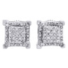 Diamond Square Earrings 10K White Gold Round Cut Pave Design Studs 0.15 Tcw.