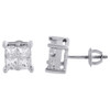 14K White Gold Princess Diamond Studs Quad Set Mini 7.20mm 3D Earrings 1 Ct.
