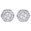 10k Yellow Gold Diamond Studs Hexagon-Shape Halo 11.25mm Pave Earring 1.29 CT.