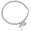 Sterling Silver Ladies Round Diamond Heart S Style Link 7.5" Bracelet 0.11 Ct.