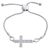 Genuine 1/20 CT. Ladies Diamond Sideways Cross Bolo Bracelet Sterling Silver 8"