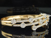 Diamond Flower Bangle Ladies 14K Yellow Gold Round Pave 3 Row Style Bracelet