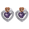 Diamond Heart Created Amethyst Infinity Stud Earrings Two Tone Gold 0.85 Tcw