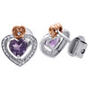 Diamond Heart Created Amethyst Infinity Stud Earrings Two Tone Gold 0.85 Tcw