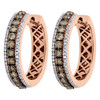 10K Rose Gold Brown and White Diamond Ladies Hoop Earrings Huggie Prong Set 1 CT