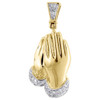 Diamond Praying Hands Pendant Mens 10K Gold Round Pave Mini Charm 0.15 Tcw.