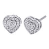 10K White Gold Round Cut Diamond Ladies 8.25mm Heart Stud Pave Earrings 0.30 Ct.