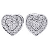 10K White Gold Round Cut Diamond Ladies 8.25mm Heart Stud Pave Earrings 0.30 Ct.