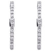 10K White Gold Round Diamond Prong Set In & Out Hoop Earrings 24mm Huggie 1 CT.