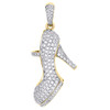 10K Yellow Gold Stiletto Heel Pump Red Bottom Diamond Pendant 1.4" Charm 1.15 CT