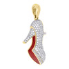 10K Yellow Gold Stiletto Heel Pump Red Bottom Diamond Pendant 1.4" Charm 1.15 CT