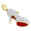 10K Yellow Gold Stiletto Heel Pump Red Bottom Diamond Pendant 1.4" Charm 1.15 CT