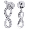 Diamond Infinity Earrings Ladies 10K White Gold Round Screw Danglers 0.10 Tcw.