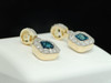 10K LADIES YELLOW GOLD .66 CT BLUE SOLITAIRE WHITE DIAMOND DANGLE EARRINGS HOOPS