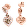 10K Rose Gold Brown Diamond Heart Danglers Ladies Stud Earrings 0.75" 1 CT.