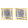 Diamond Square Kite Studs 10K Yellow Gold Round Pave Design Earrings 0.42 Tcw.