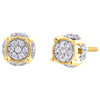 10K Yellow Gold Real Diamond 4 Prong 3D Circle Halo Earring Mens Studs 0.12 CT.
