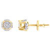 10K Yellow Gold Real Diamond 4 Prong 3D Circle Halo Earring Mens Studs 0.12 CT.