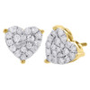 10K Yellow Gold Ladies Real Diamond Heart Studs Cluster 10.55mm Earrings 3/4 Ct.