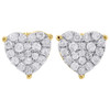 10K Yellow Gold Ladies Real Diamond Heart Studs Cluster 10.55mm Earrings 3/4 Ct.