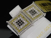 Yellow & Black Diamond Square Earrings 10K White Gold Round Pave Studs 1 Tcw.