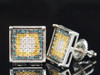 Diamond Square Earrings Mens 10K White Gold Round Pave Flat Design Studs 1/2 Tcw