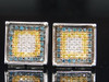 Diamond Square Earrings Mens 10K White Gold Round Pave Flat Design Studs 1/2 Tcw