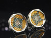 Blue & Yellow Diamond Studs 10K White Gold Round Pave Circle Earrings 1/2 Tcw.