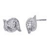 14K White Gold Round Diamond Cluster Flower & Swirl Stud Earrings 0.25 Ct.